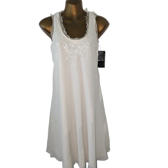 NWT Sz P Nicole Miller Collection Cream and Sequin Silk Dress